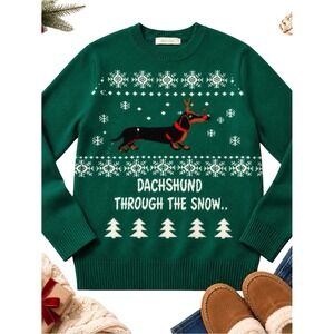 Shineflow Dachshund Through The Snow Ugly Christmas Sweater Green Medium in GUC